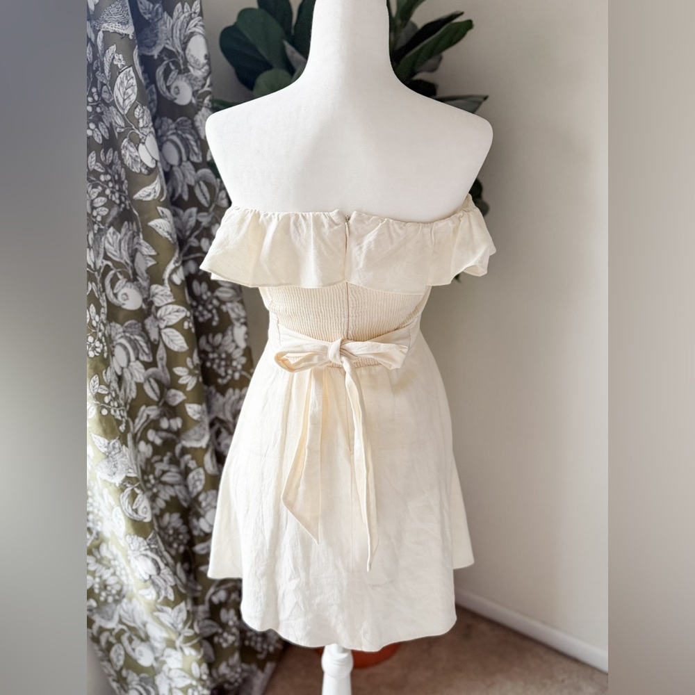 Zara Off-Shoulder Cream Ruffle Mini Dress - Picture 3 of 8